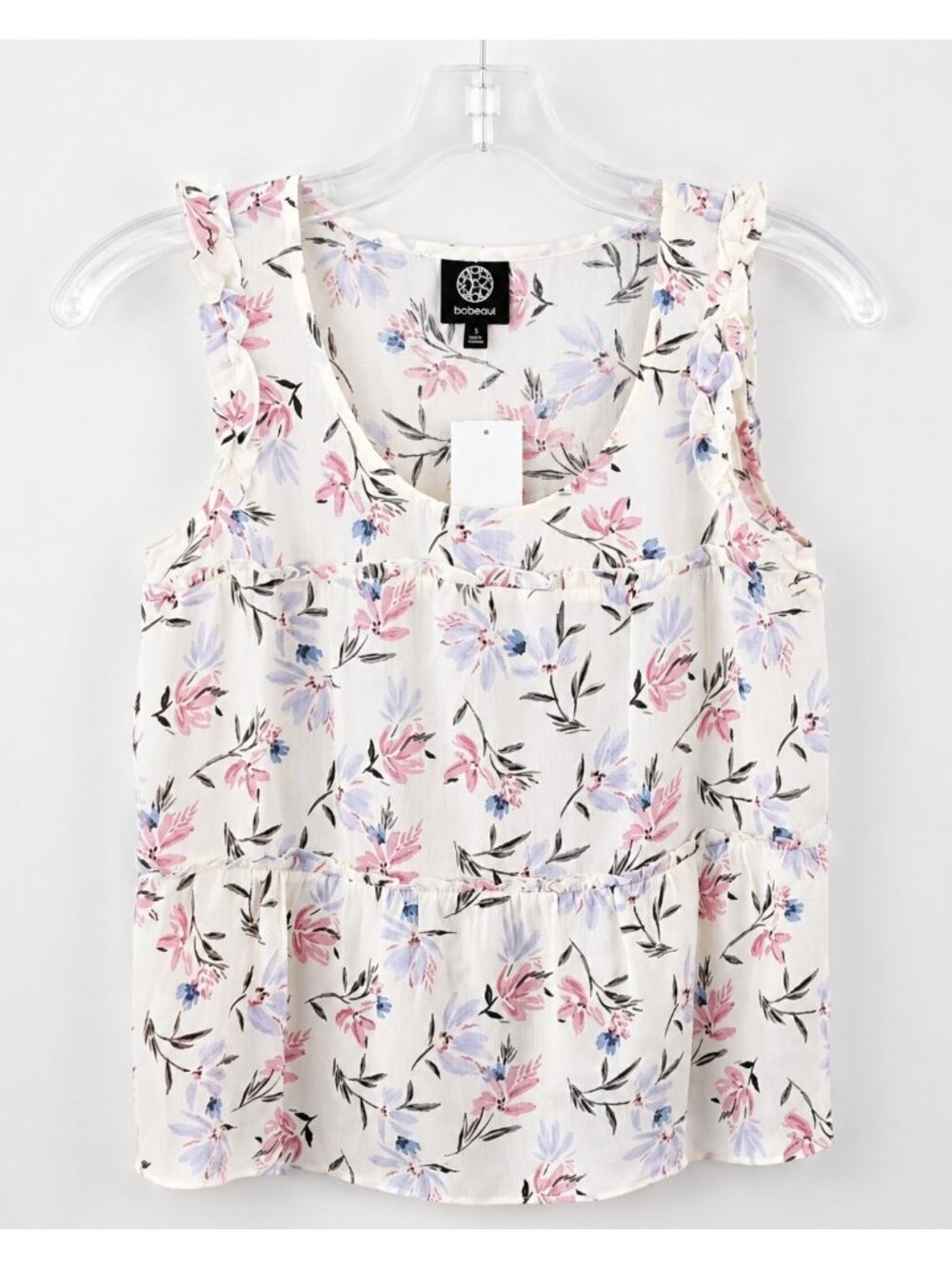 Bobeau  Womens Size Small Floral Ruffle Tiered Chiffon Sleeveless Top Tank